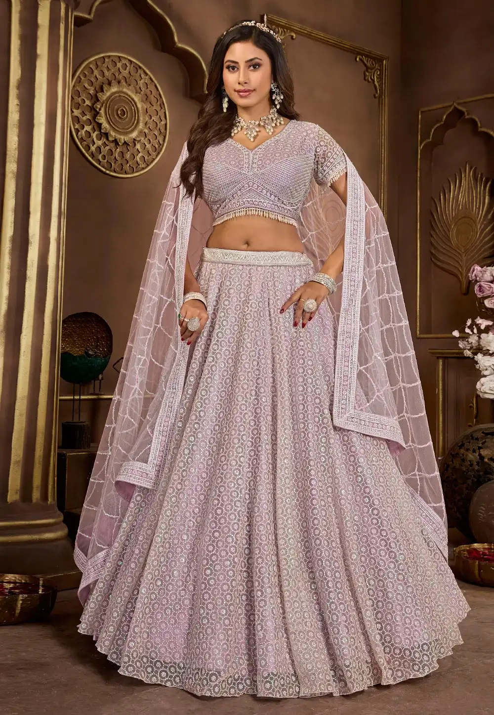 Light Purple Net Circular Lehenga Choli 294745