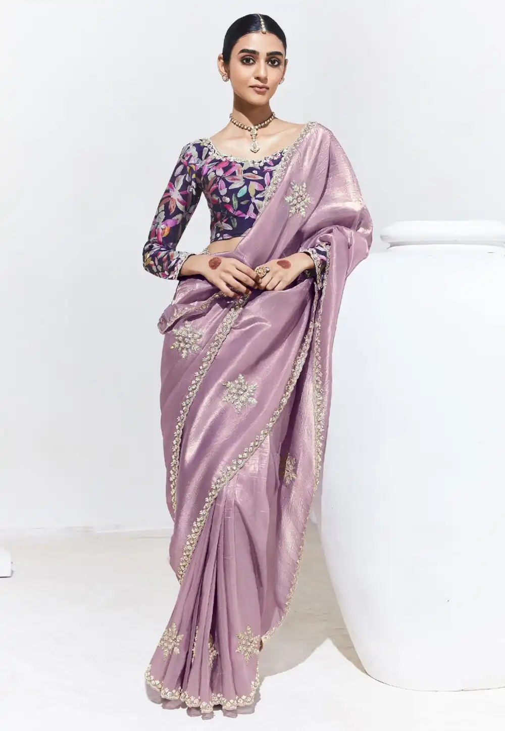 Light Purple Organza Saree With Blouse 291606