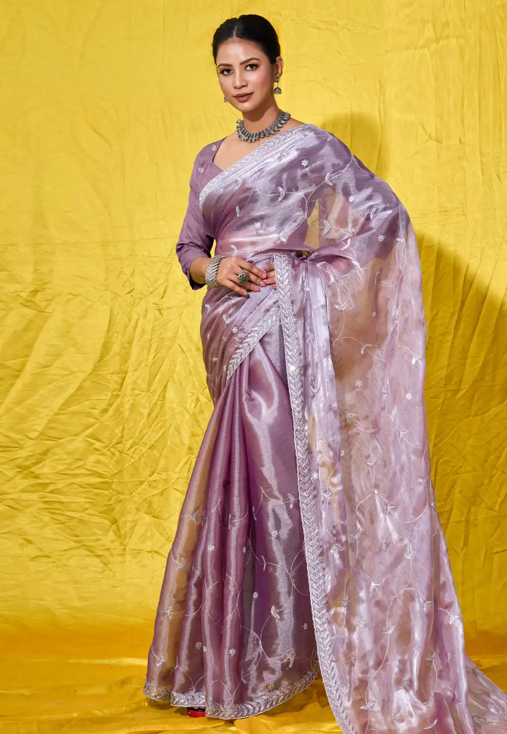 Light Purple Organza Saree With Blouse 289389