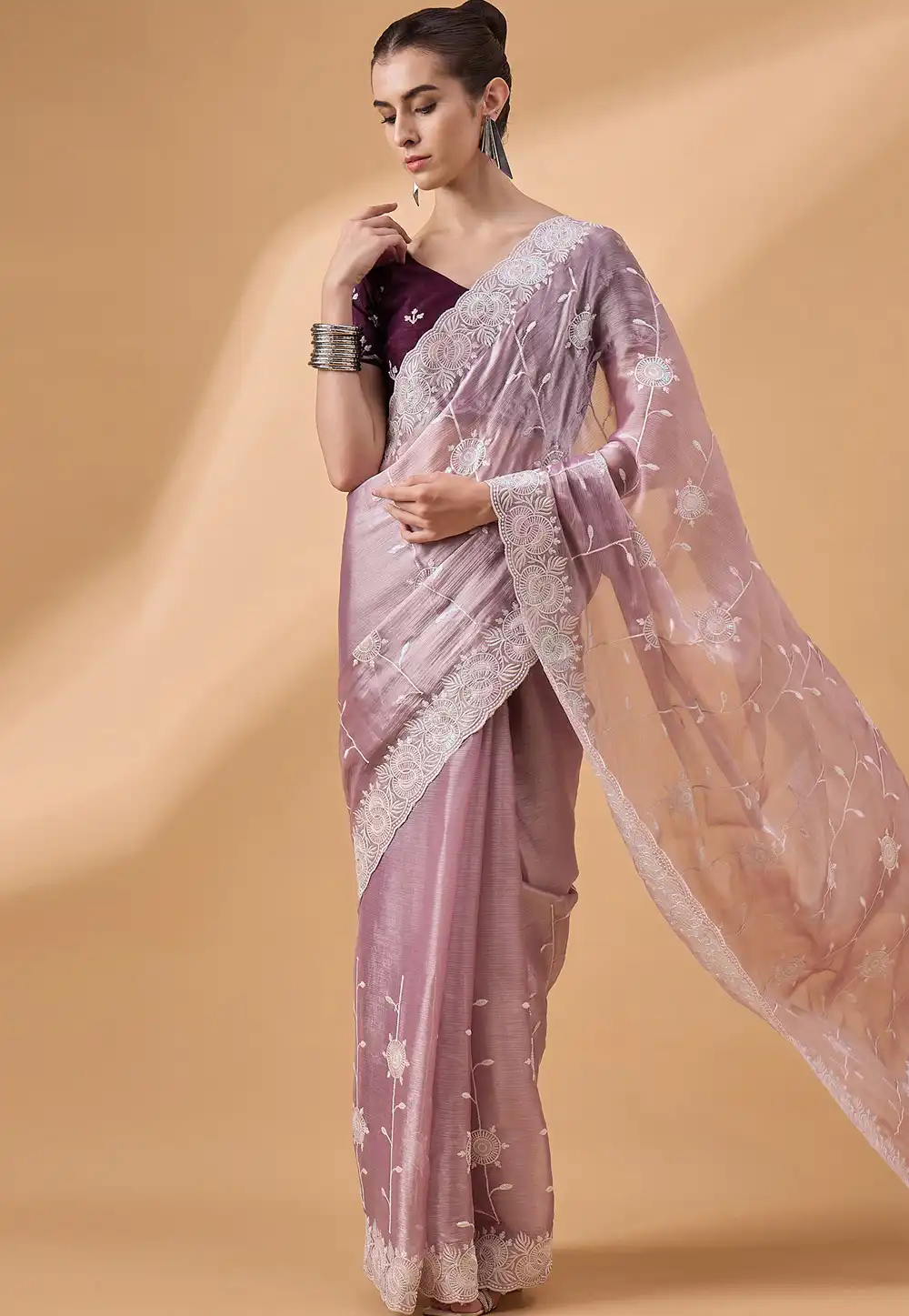 Light Purple Organza Saree With Blouse 291999