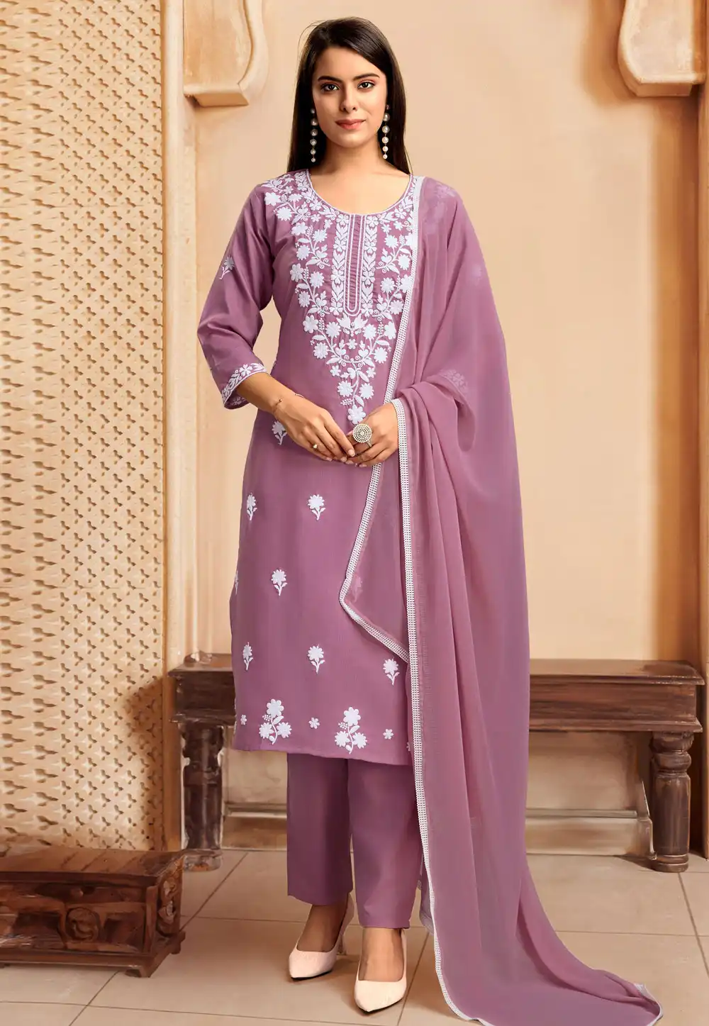 Light Purple Rayon Readymade Pakistani Suit 291637