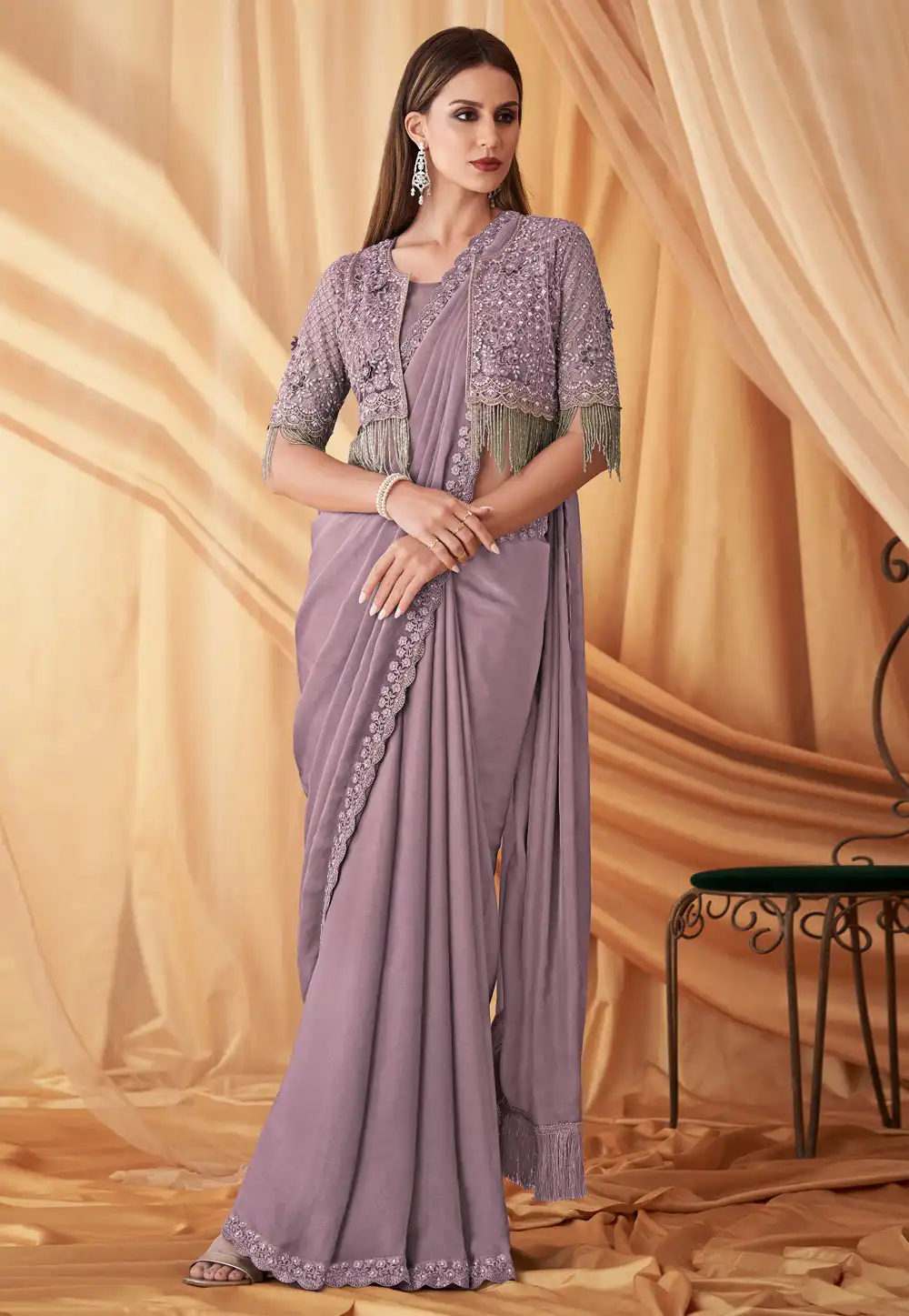 Light Purple Satin Georgette Saree With Blouse 289555