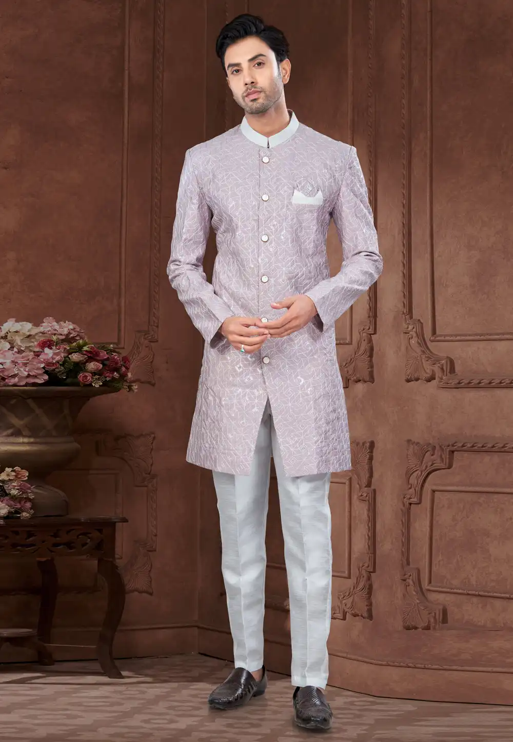 Light Purple Silk Indo Western Suit 294567