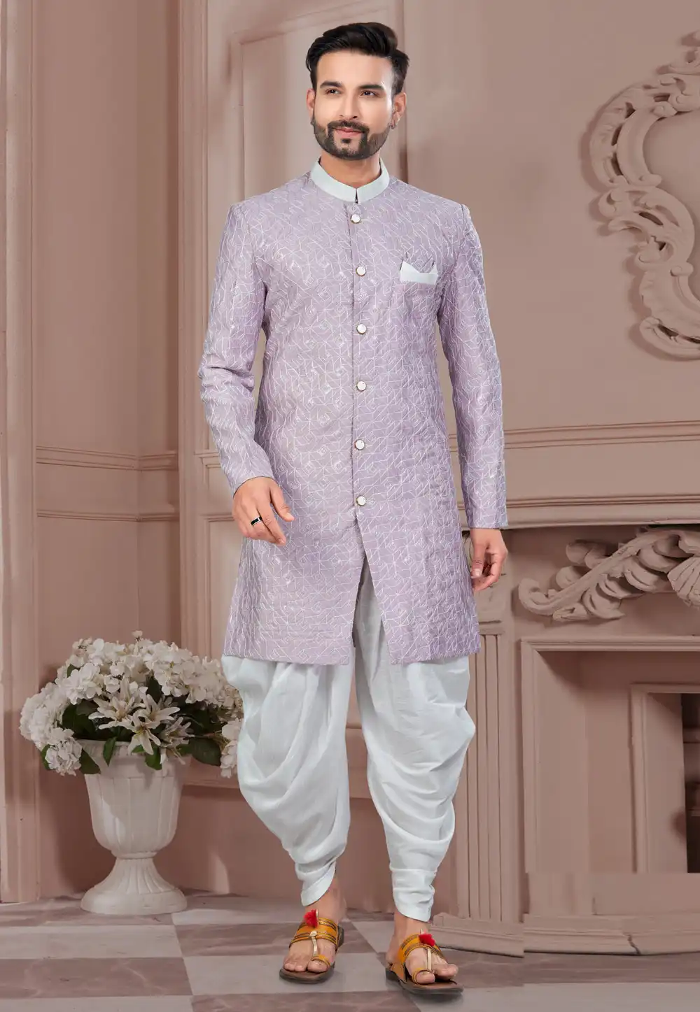 Light Purple Silk Indo Western Suit 294578