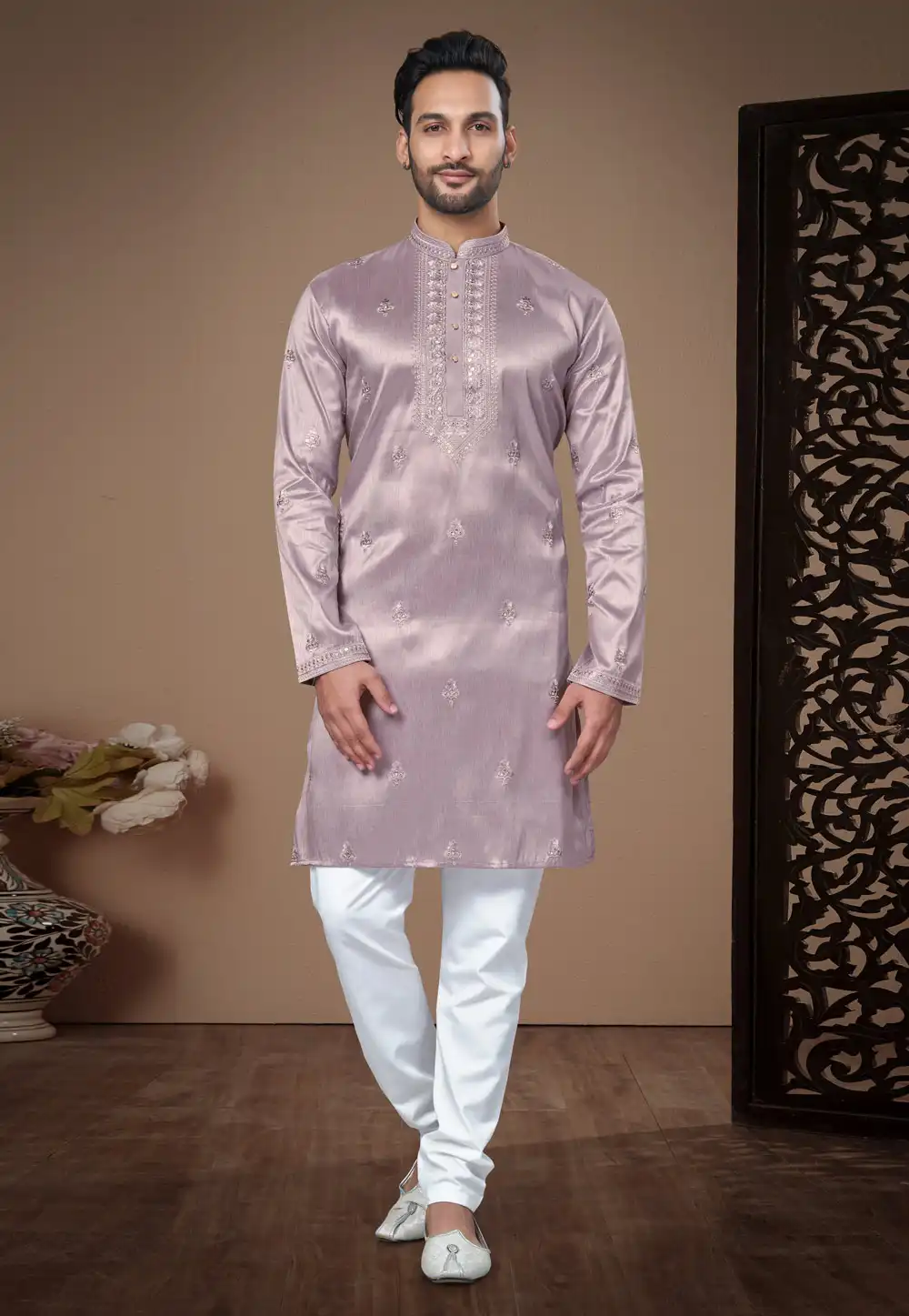 Light Purple Silk Kurta Pajama 293764