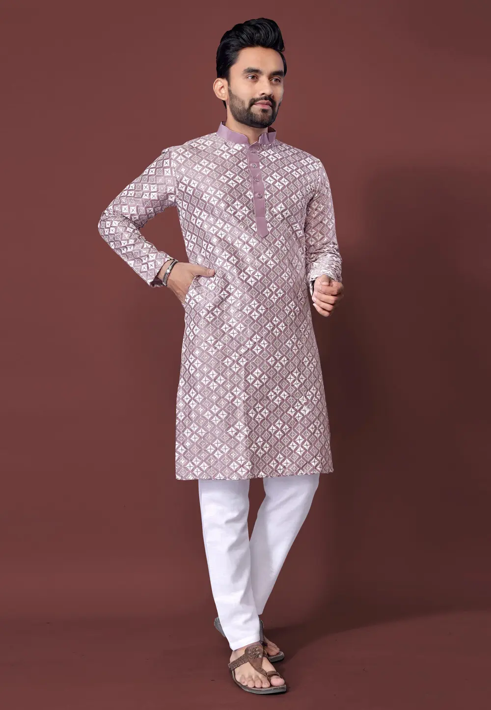 Light Purple Silk Kurta Pajama 300457