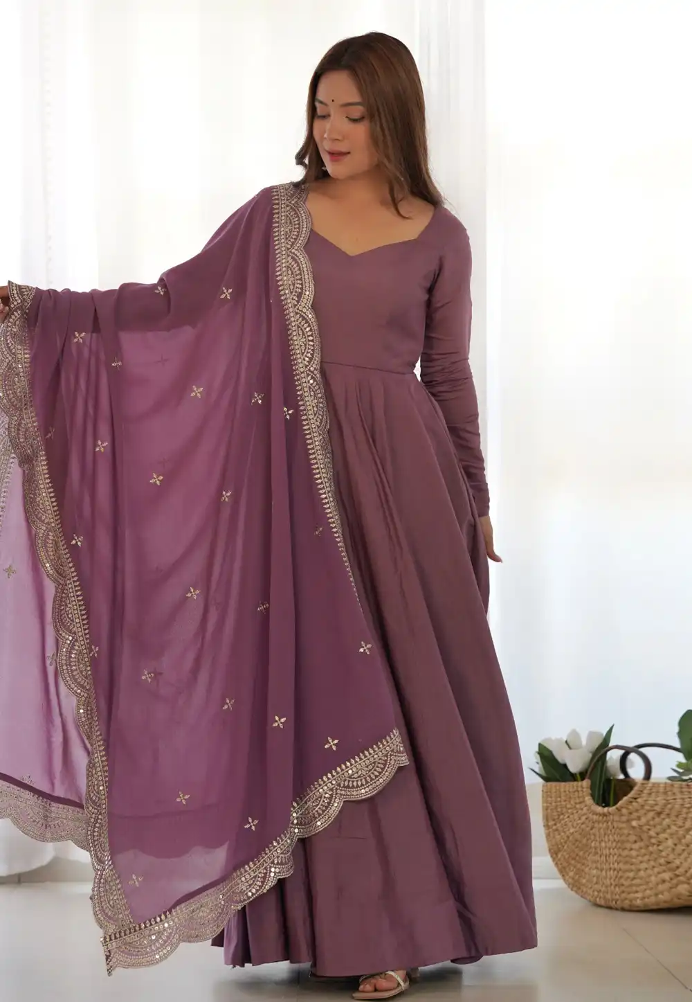 Light Purple Silk Readymade Anarkali Suit 291680