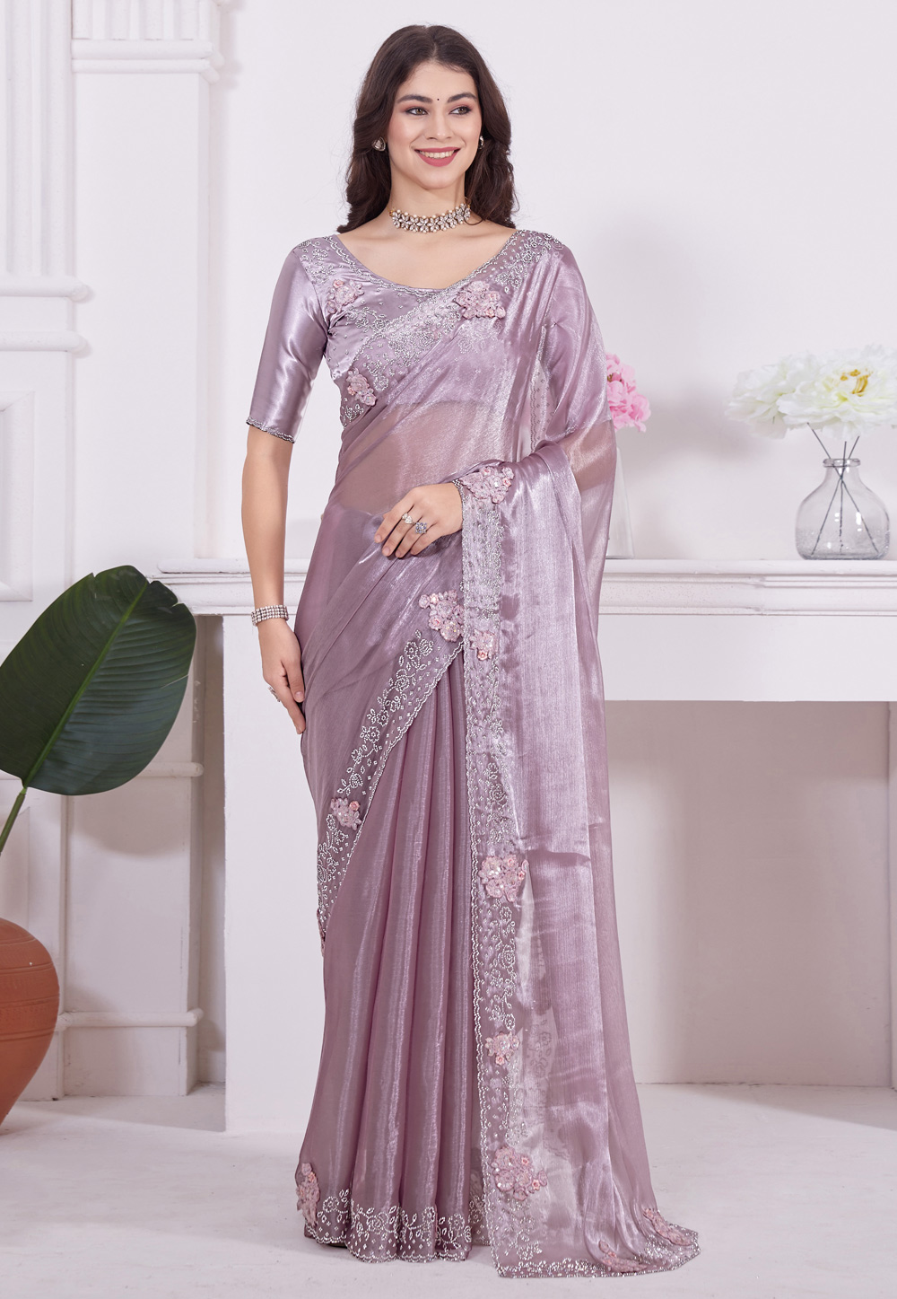 Light Purple Silk Saree With Blouse 284543