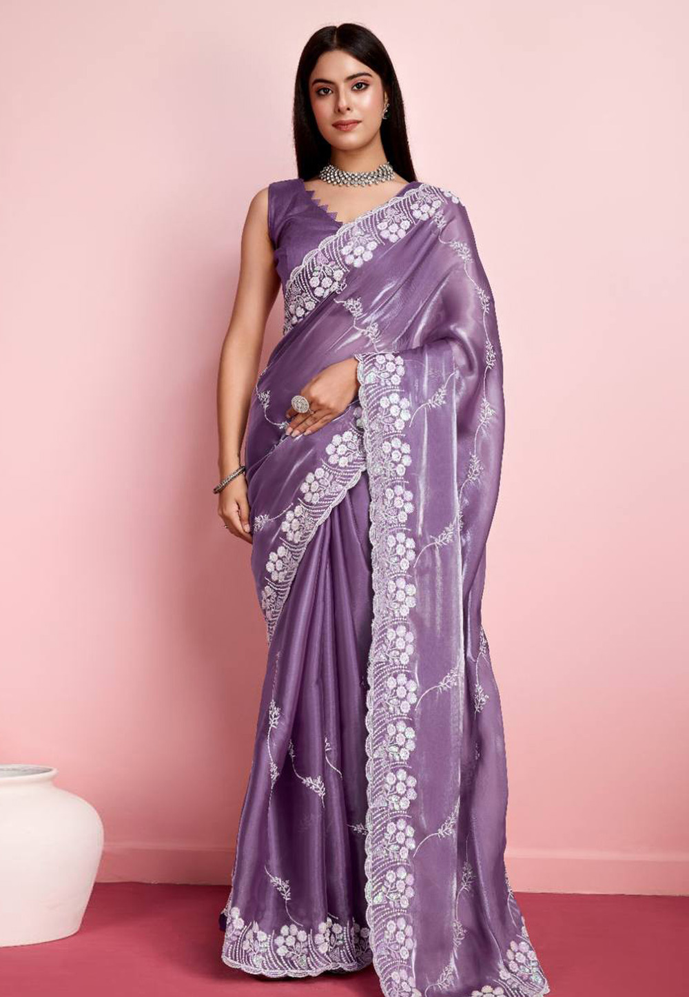 Light Purple Silk Saree With Blouse 286323