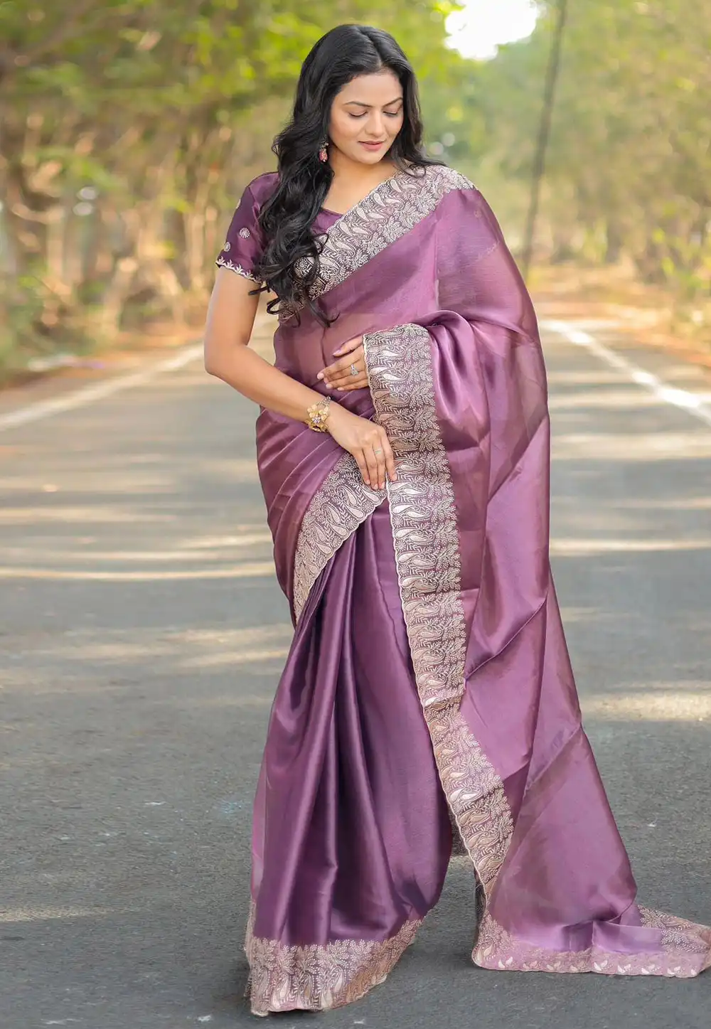 Light Purple Silk Saree With Blouse 289394