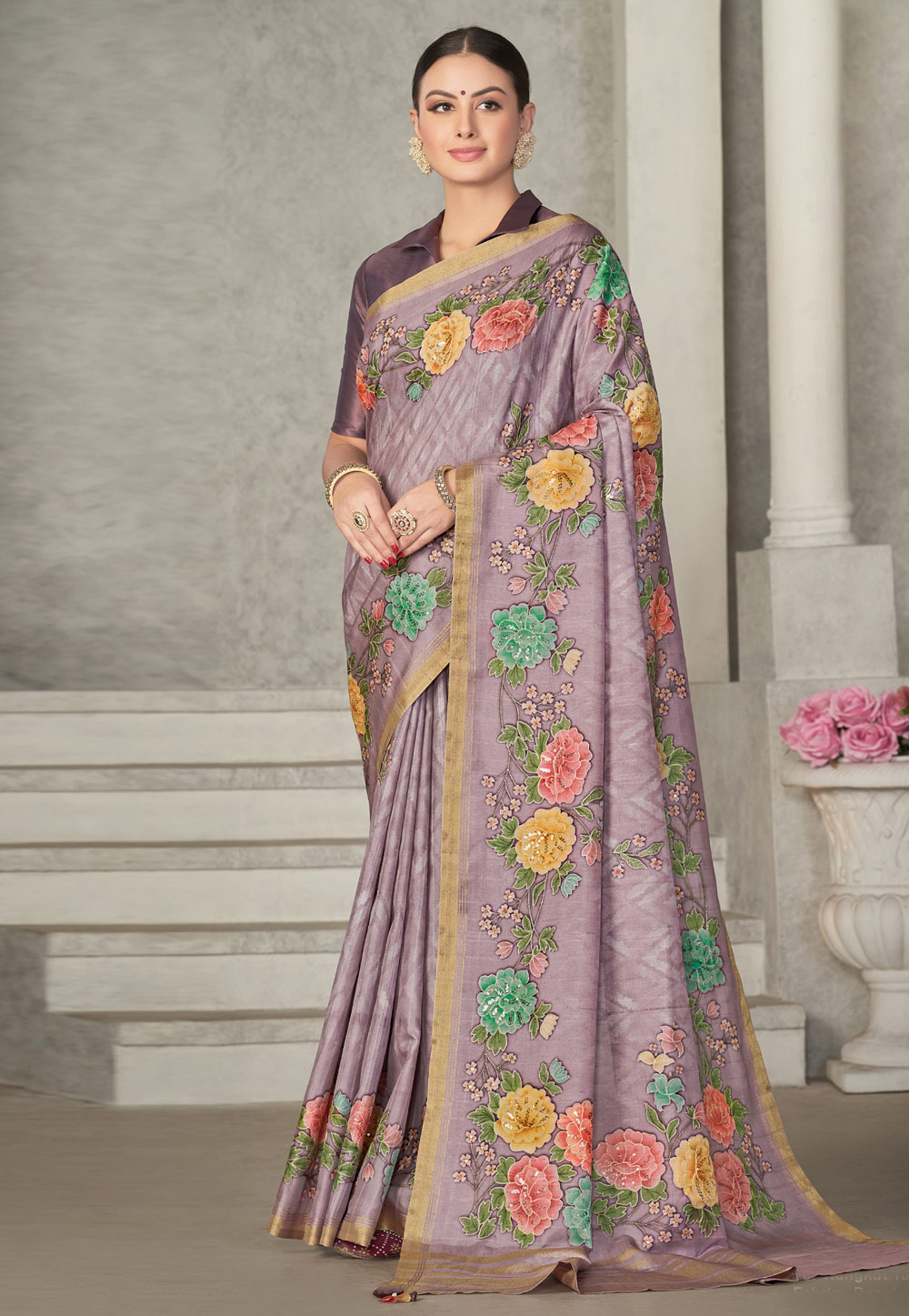Light Purple Tussar Silk Saree With Blouse 280598