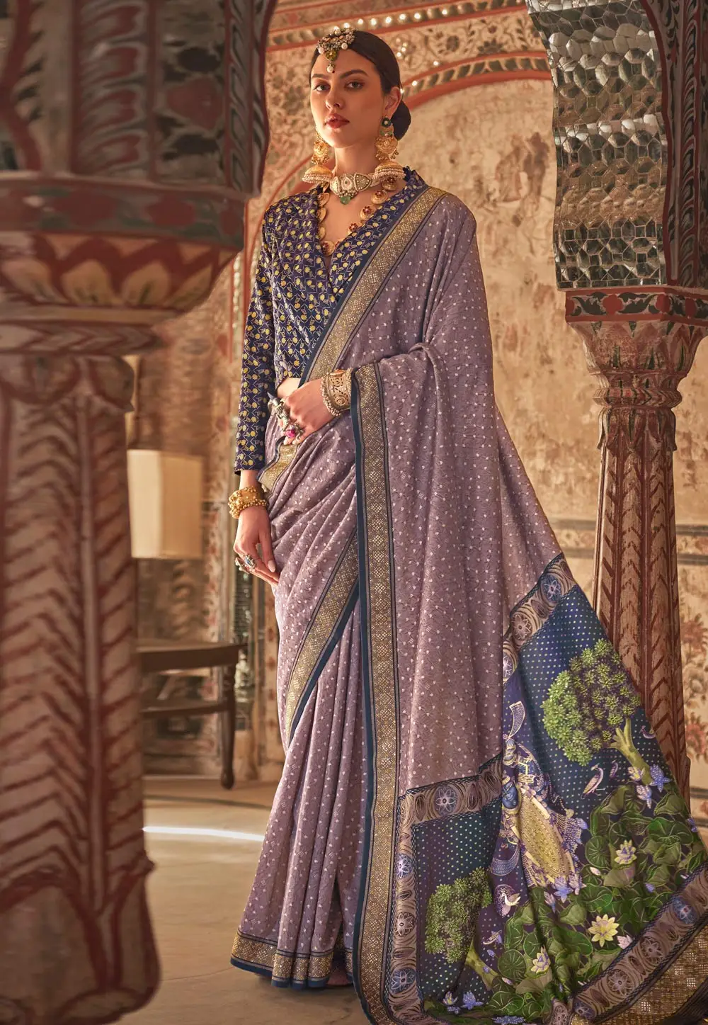 Light Purple Viscose Saree With Blouse 296319