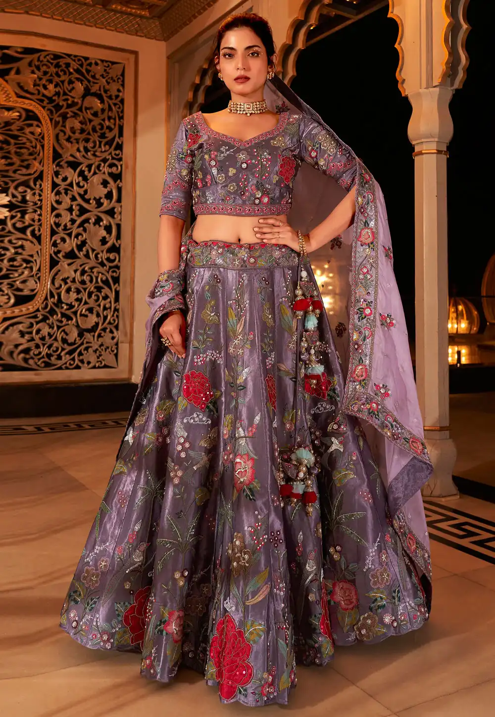 Light Purple Viscose Satin Bridal Lehenga Choli 292039