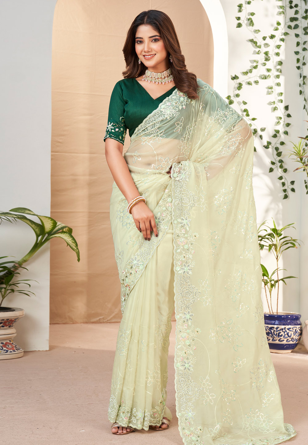 Light Yellow Georgette Saree With Blouse 283610