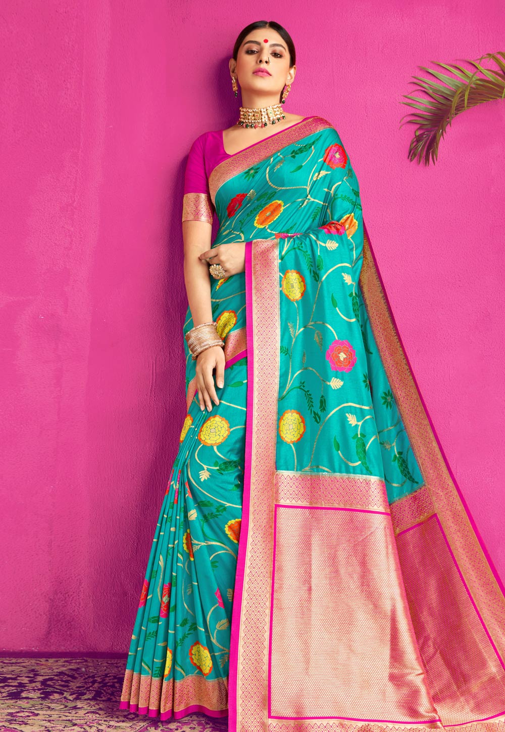 Turquoise Blue Silk Saree With Blouse 198293