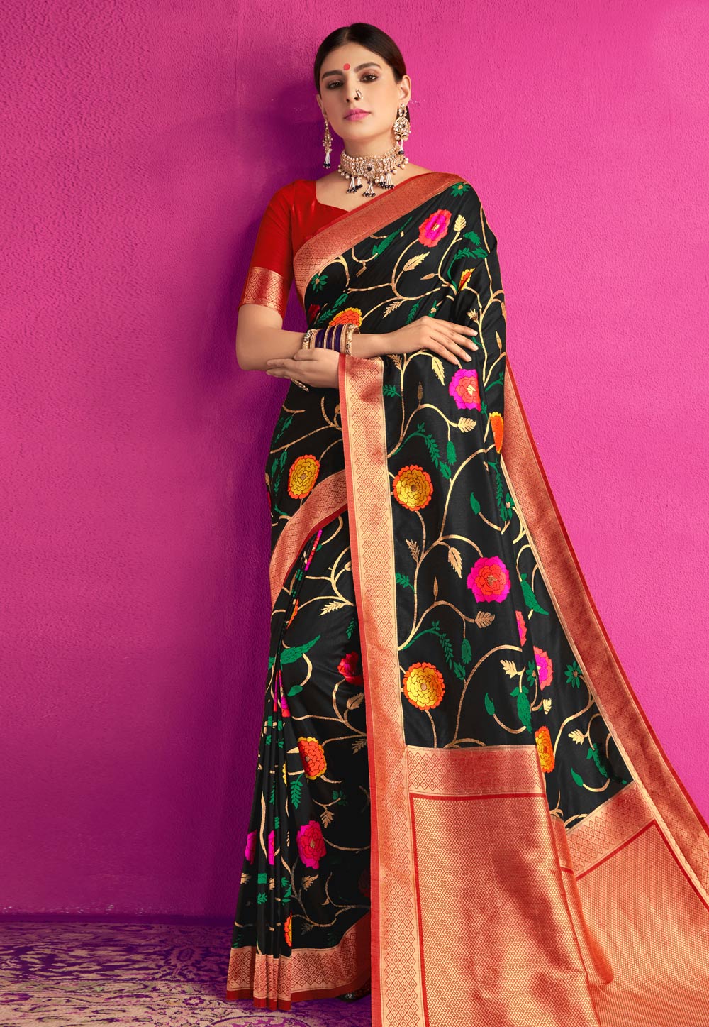 Black Silk Festival Wear Saree 198294
