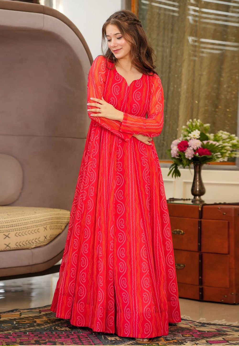 Red Georgette Printed Gown 275997