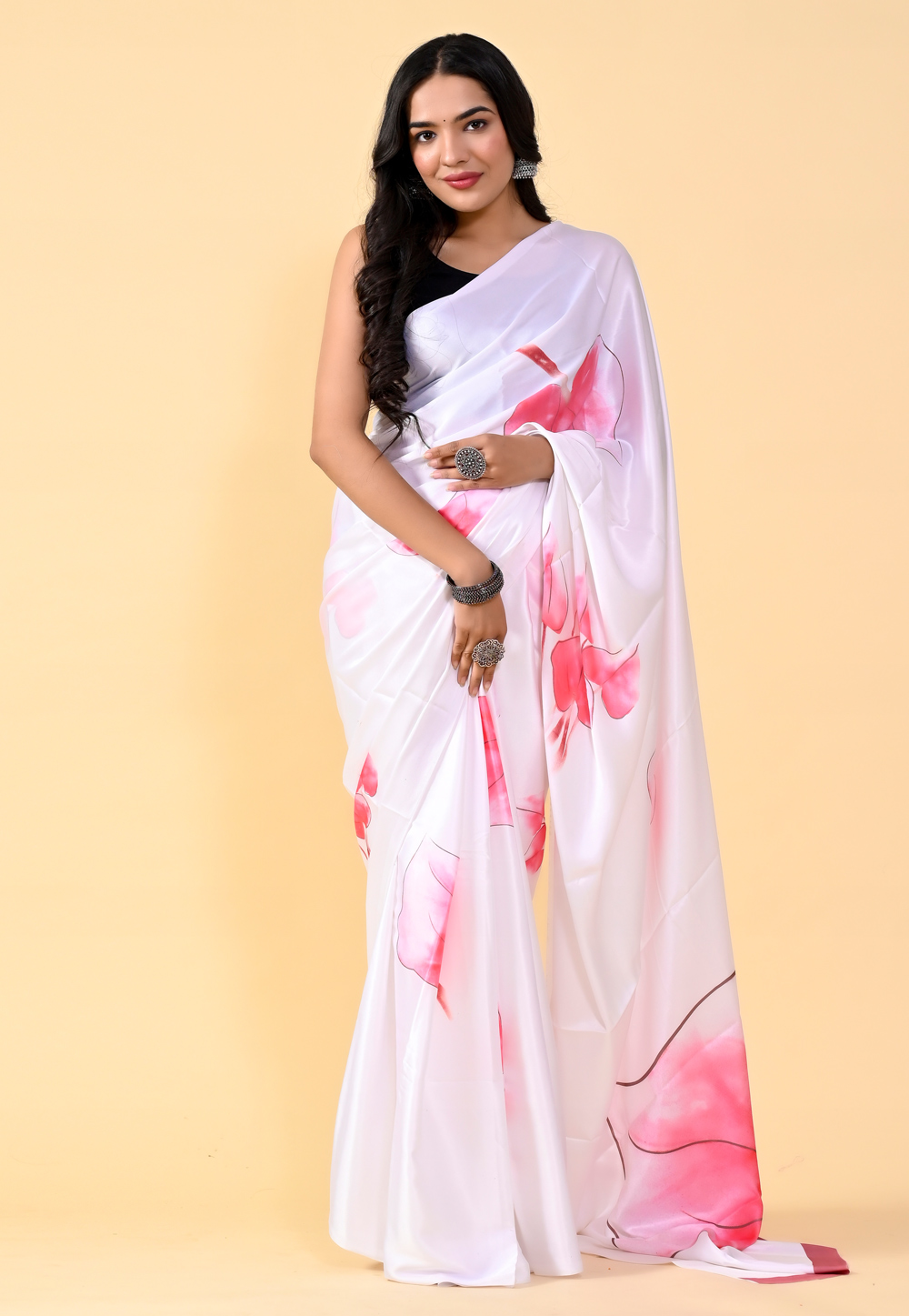 White Satin Silk Saree With Blouse 264437