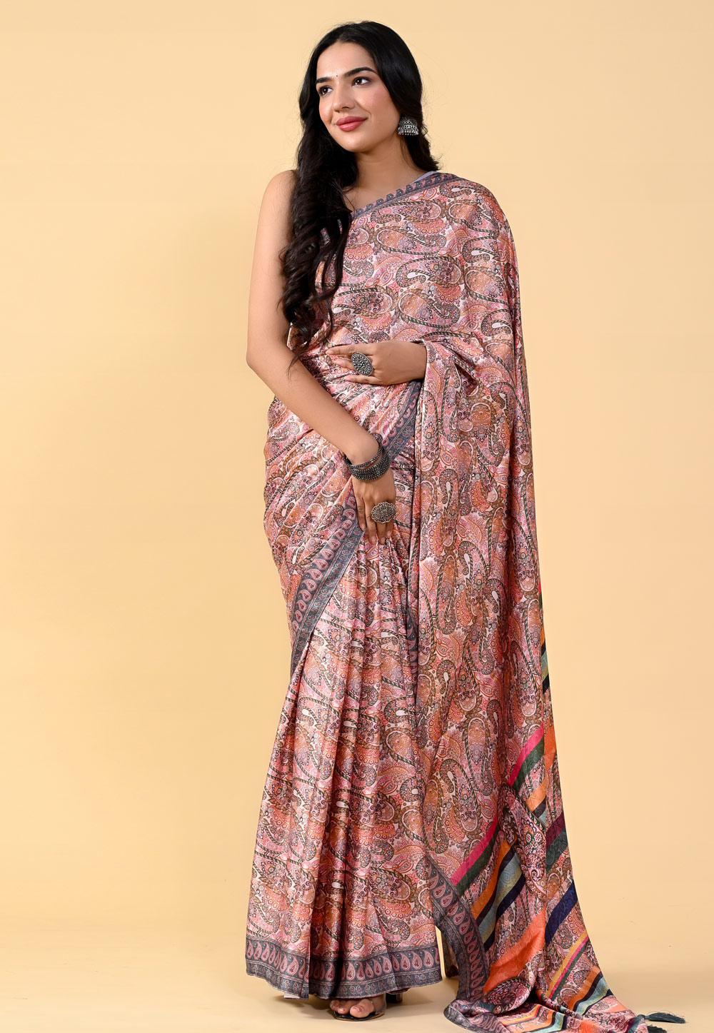 Pink Satin Silk Saree With Blouse 264438