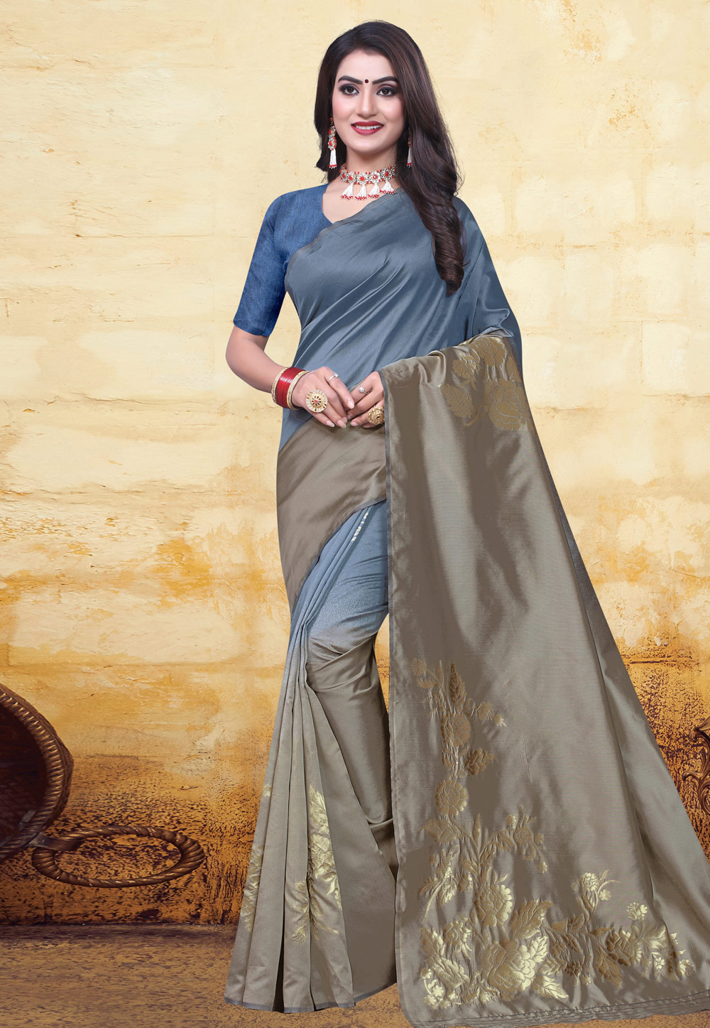 Grey Banarasi Silk Festival Wear Saree 200675