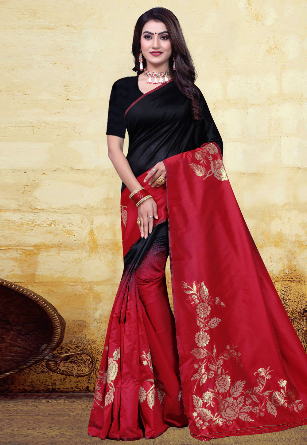 Red Banarasi Silk Festival Wear Saree 200677