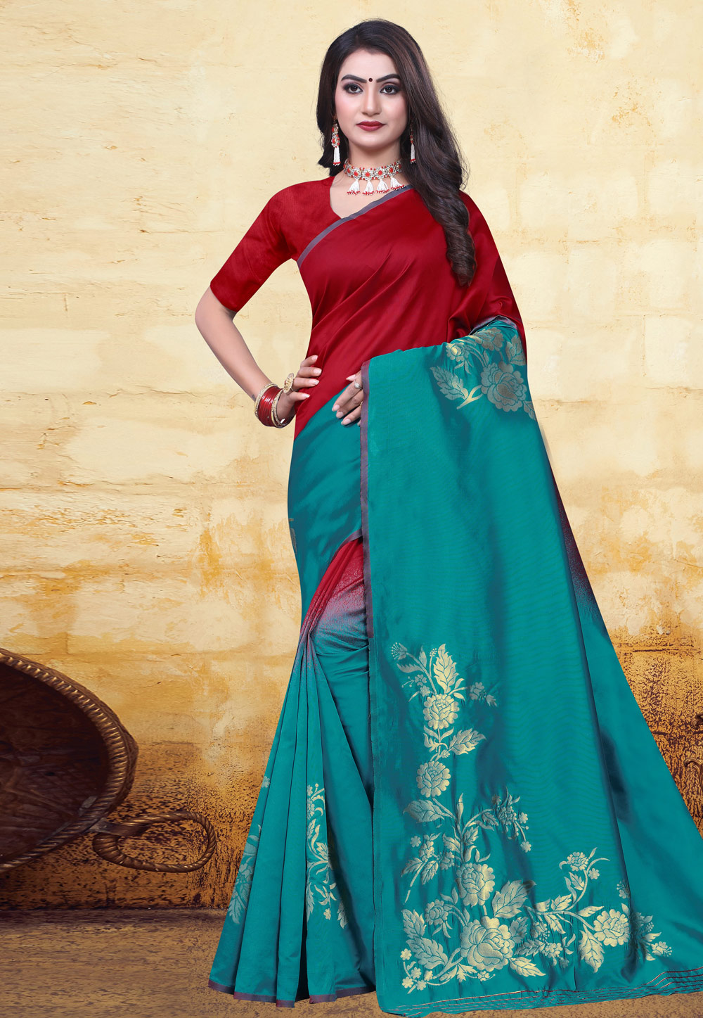 Turquoise Banarasi Silk Festival Wear Saree 200681