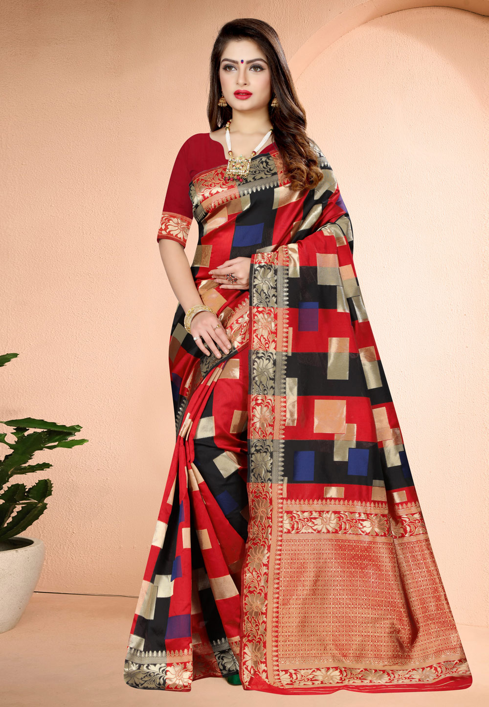 Red Banarasi Silk Festival Wear Saree 204923