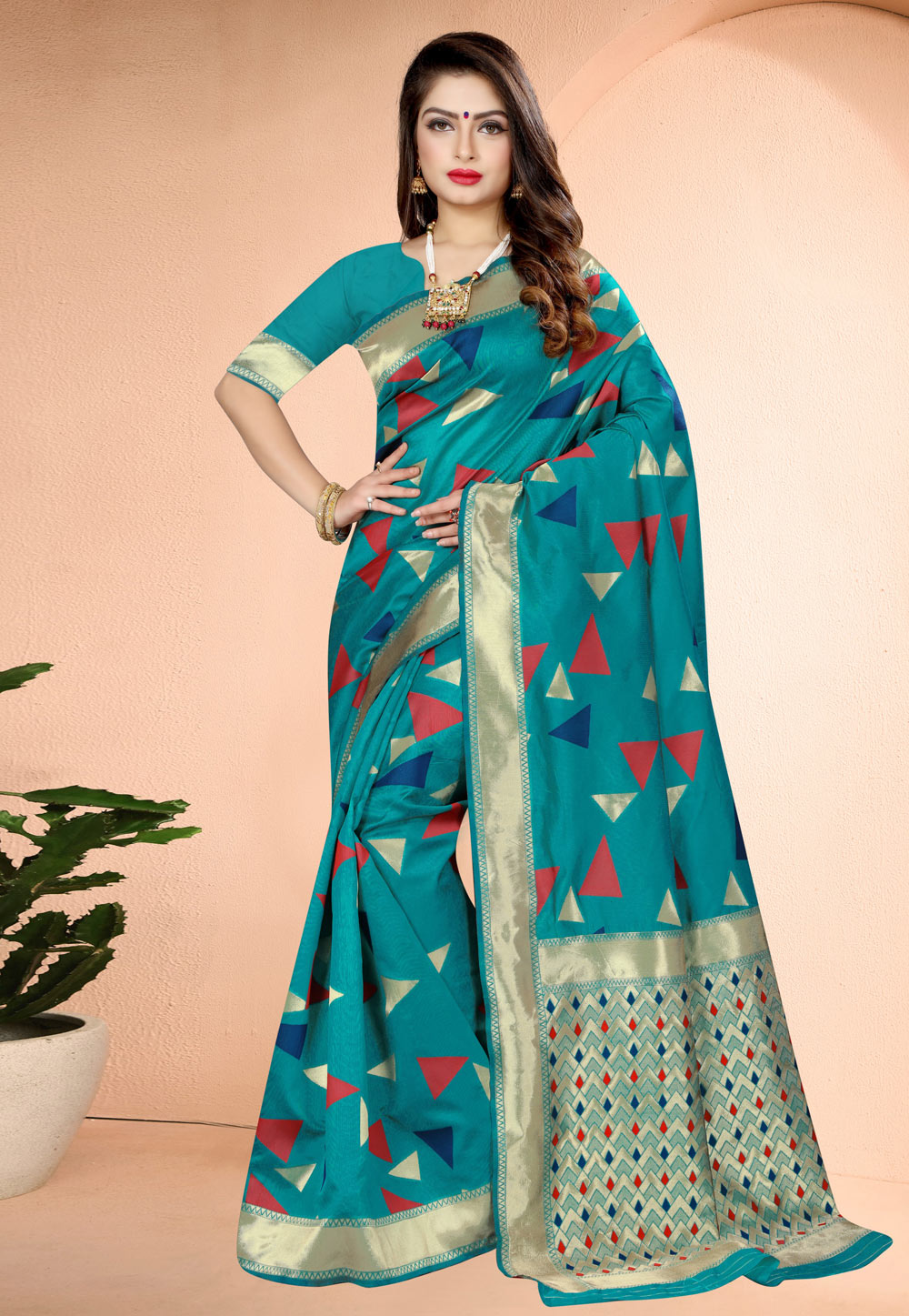 Turquoise Banarasi Silk Festival Wear Saree 204925