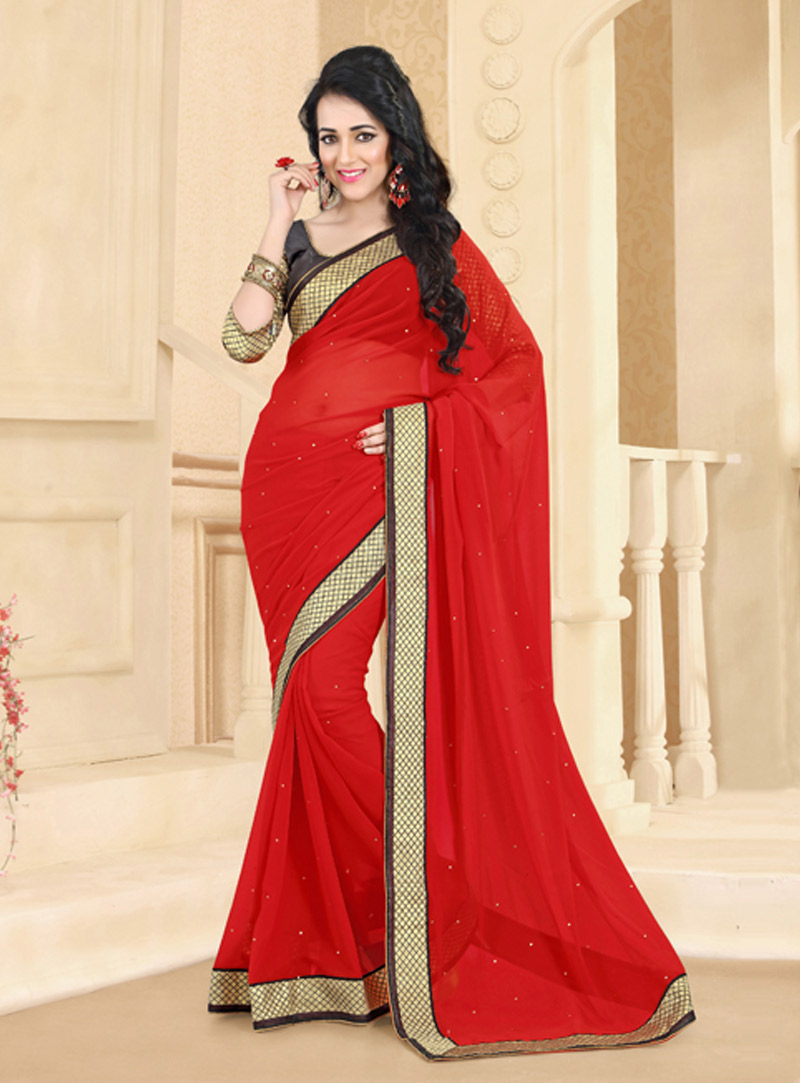 Red Georgette Party Wear Saree 44709