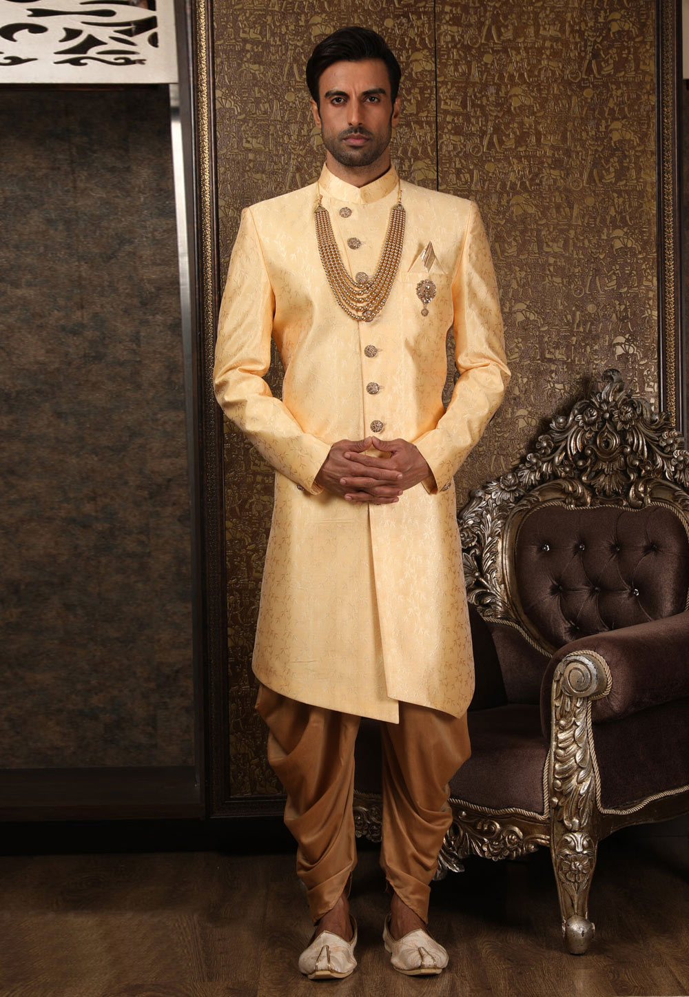 Golden Art Silk Readymade Indo Western Sherwani 211430