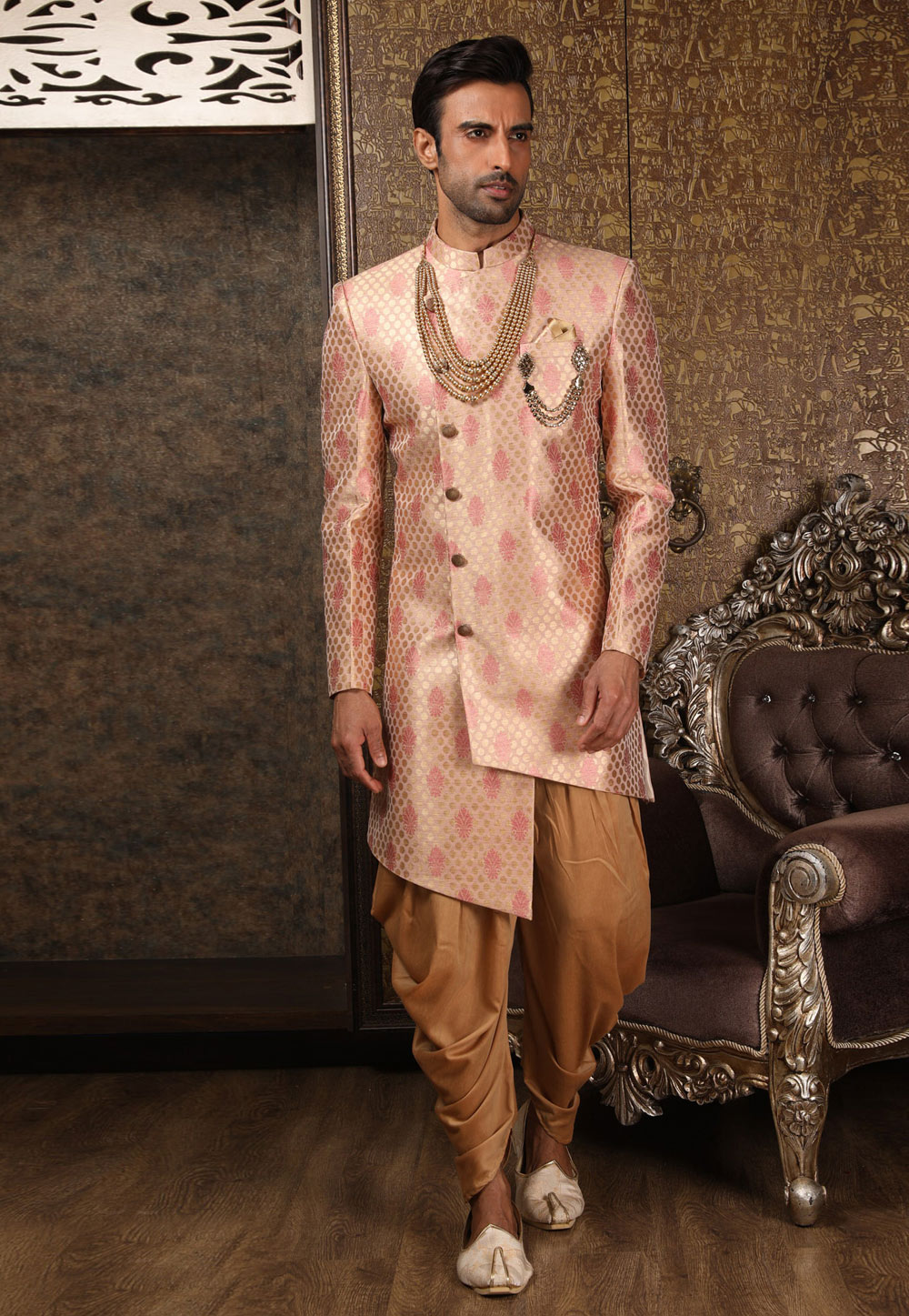 Pink Banarasi Silk Readymade Dhoti Sherwani 211433