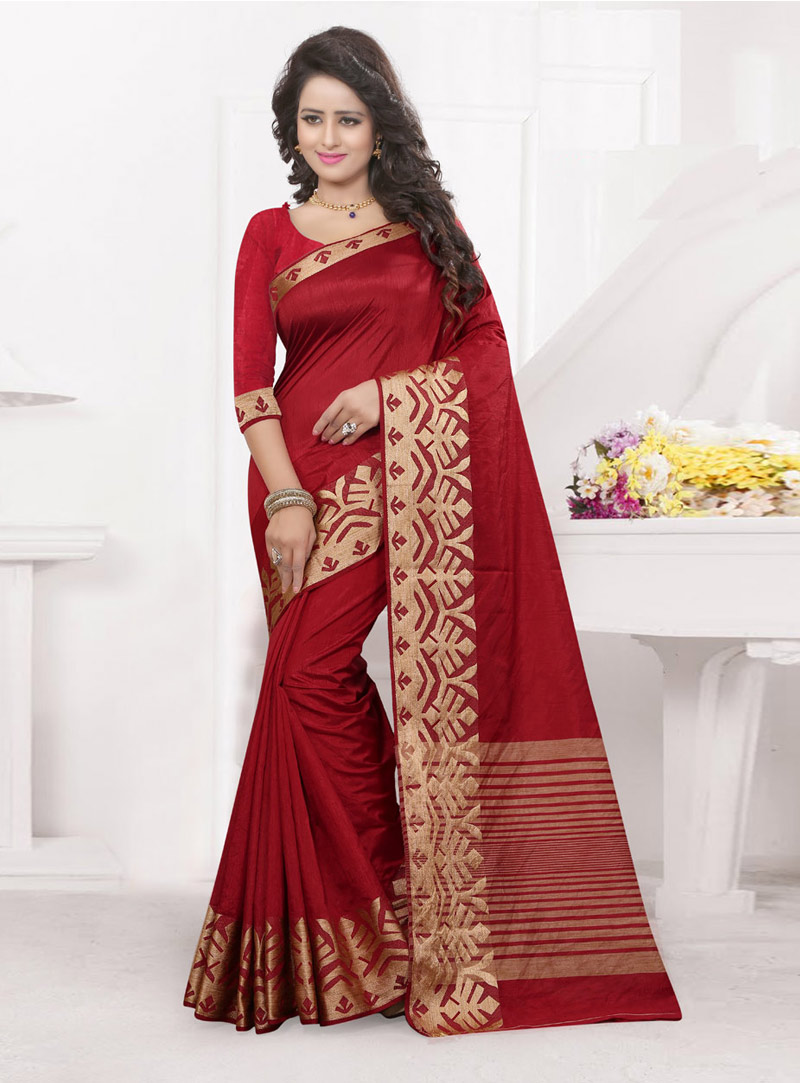 Maroon Banarasi Silk Saree With Blouse 75008