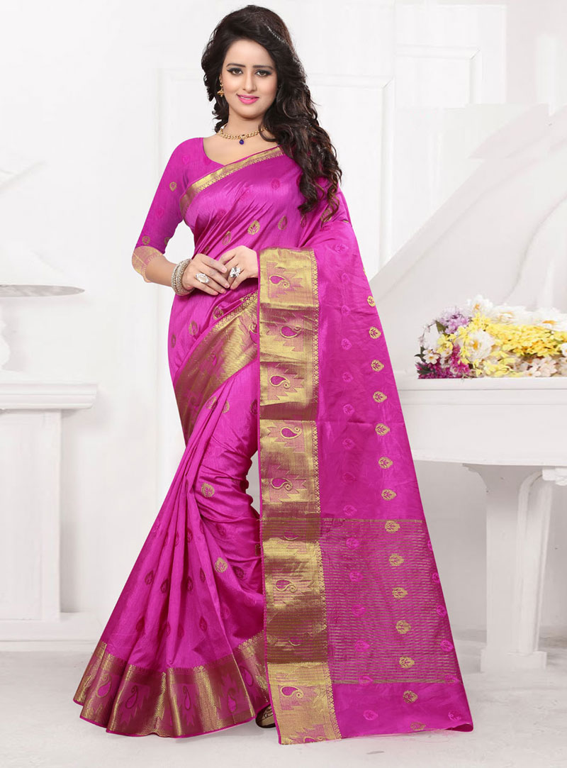 Magenta Banarasi Silk Saree With Blouse 75011