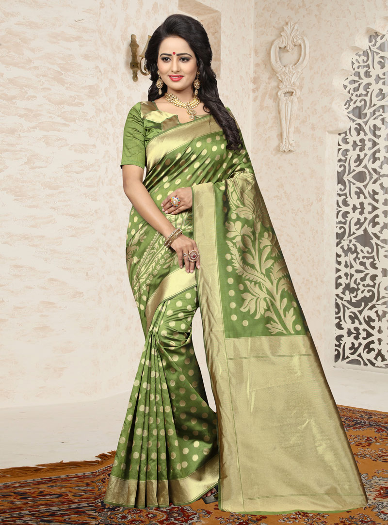 Light Green Banarasi Silk Festival Wear Saree 129579
