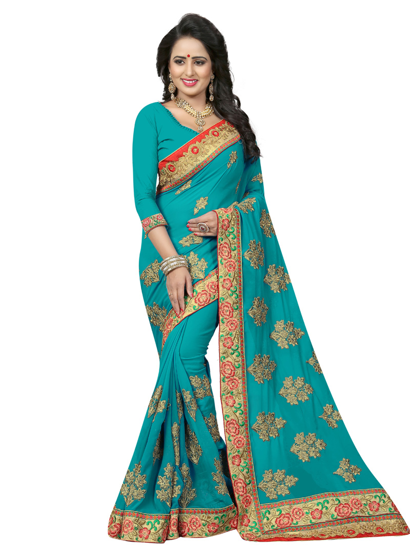 Blue Georgette Saree With Blouse 136663