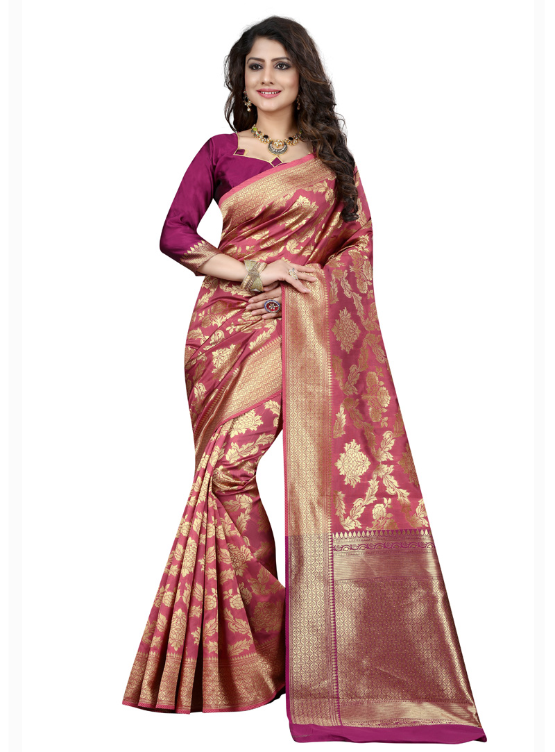 Pink Banarasi Silk Festival Wear Saree 137192