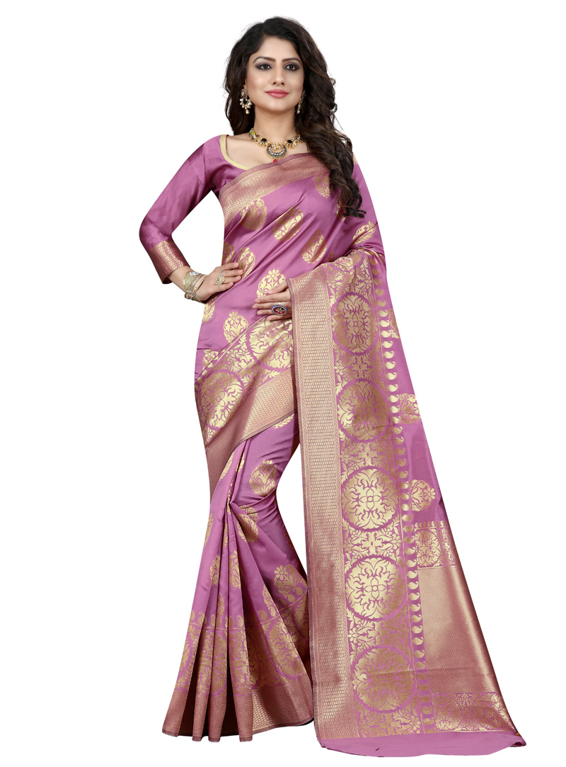 Pink Banarasi Silk Saree With Blouse 137197