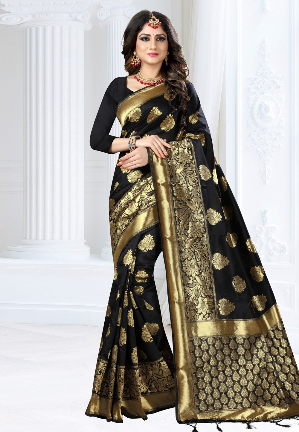 Black Banarasi Silk Festival Wear Saree 155351