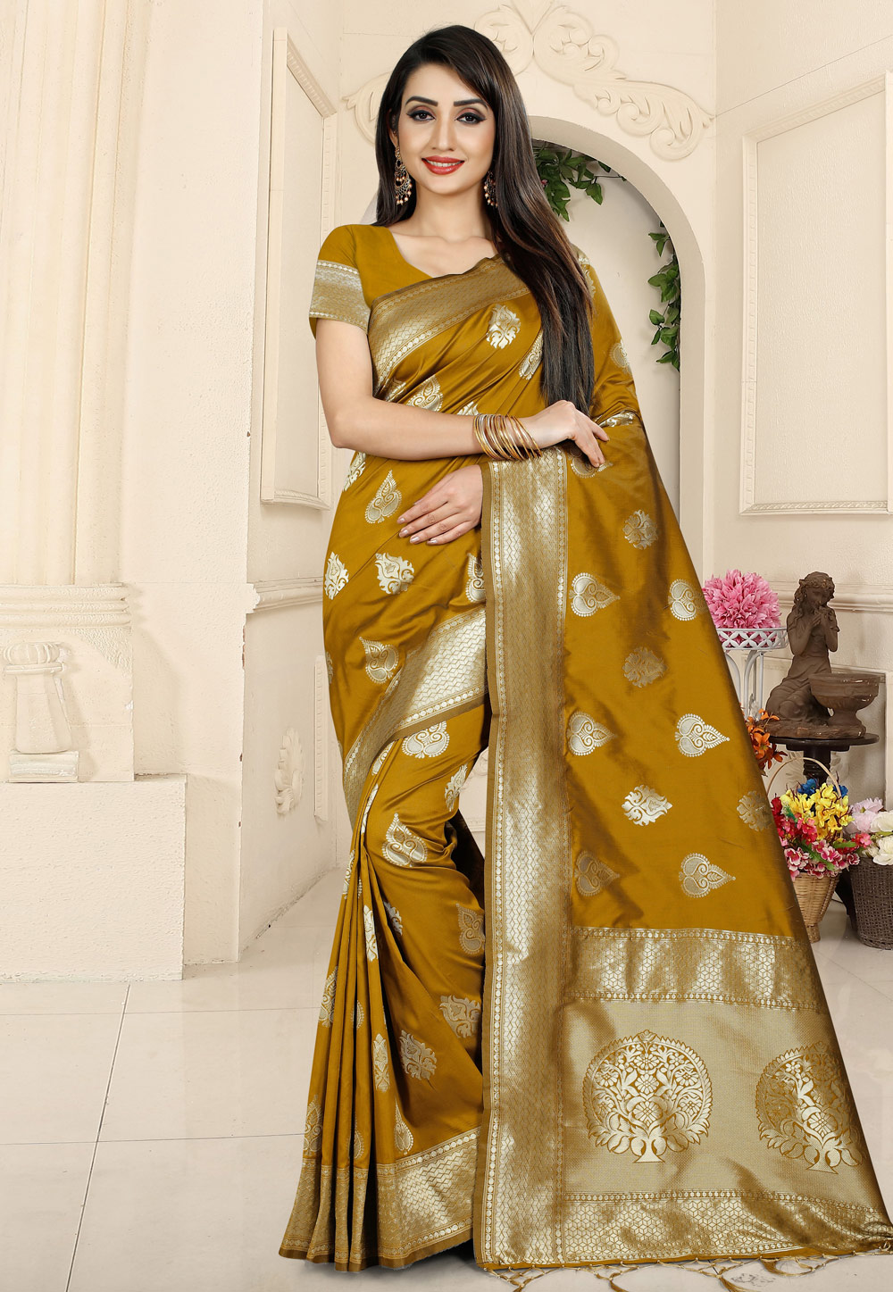 Mustard Banarasi Silk Festival Wear Saree 166935