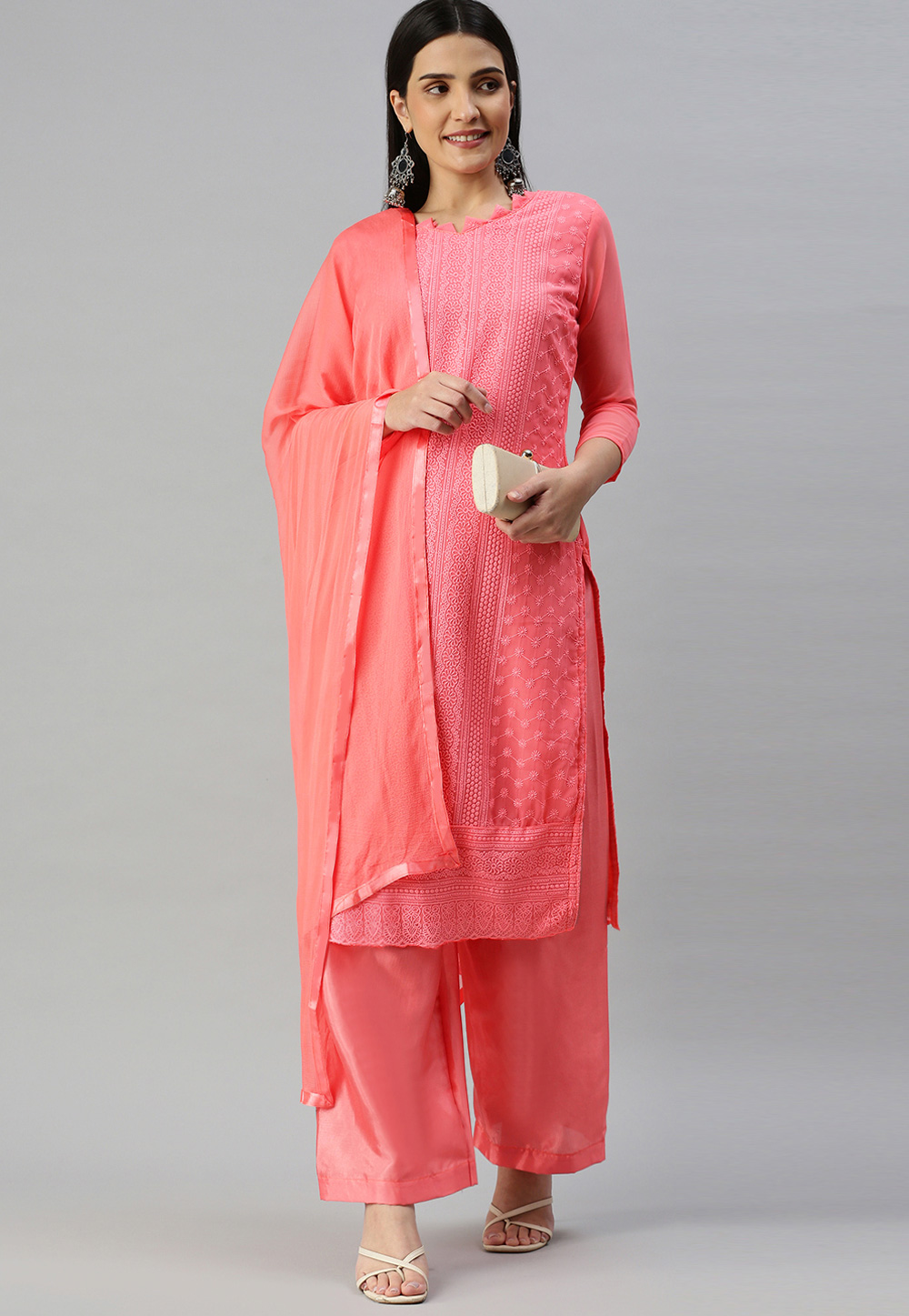 Pink Georgette Palazzo Suit 258959