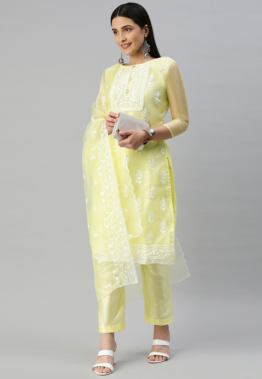 Yellow Organza Pakistani Suit 258963