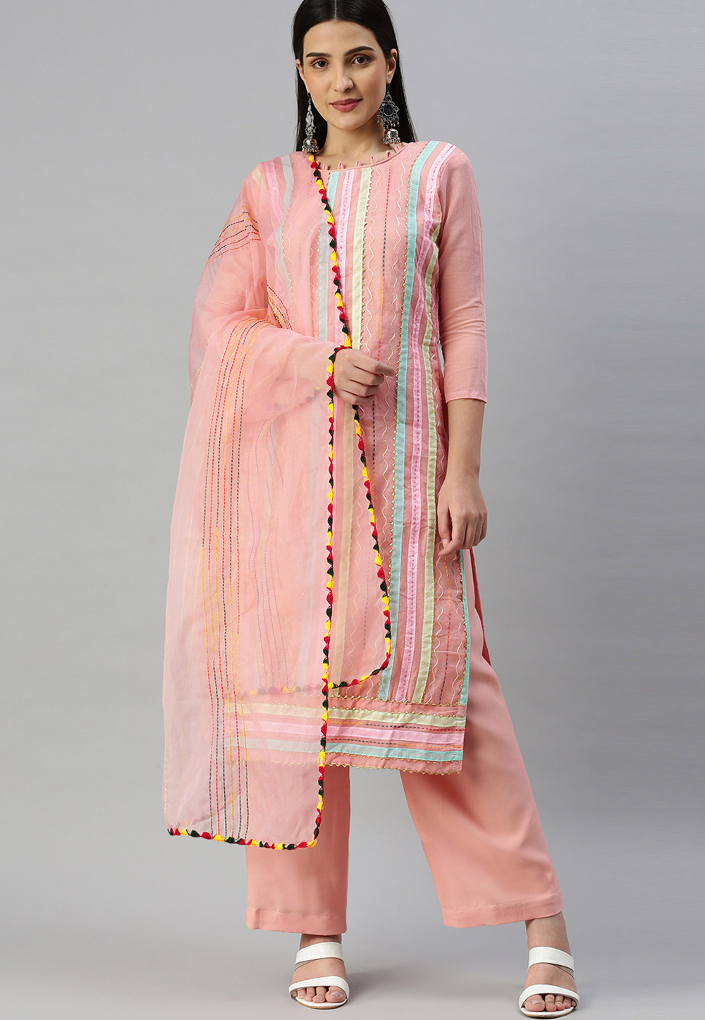 Peach Chanderi Cotton Pakistani Suit 258975