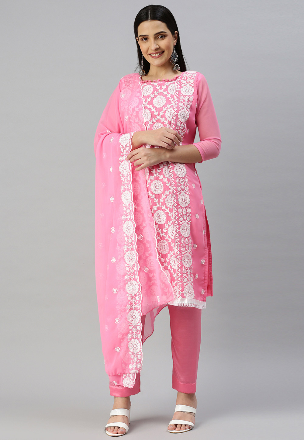 Pink Georgette Pant Style Suit 258976