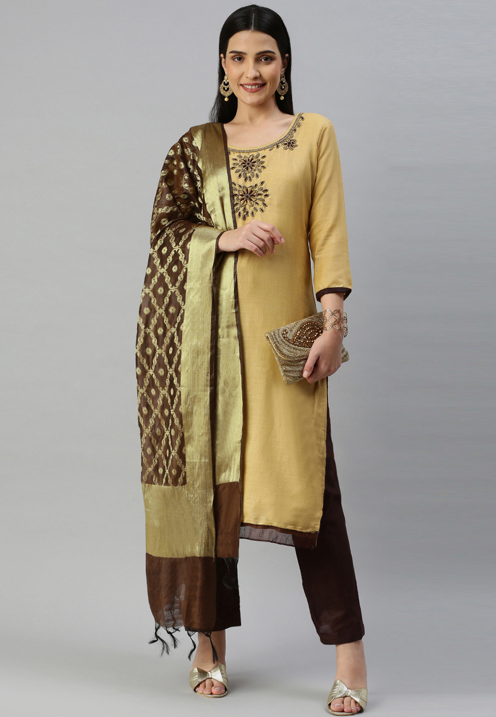 Beige Cotton Pakistani Suit 258977