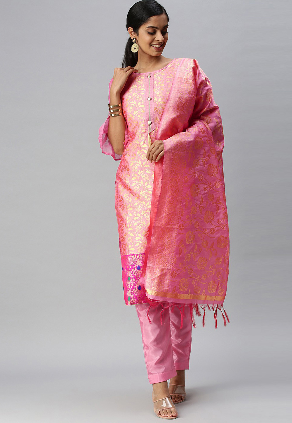 Pink Banarasi Jacquard Pakistani Suit 258985