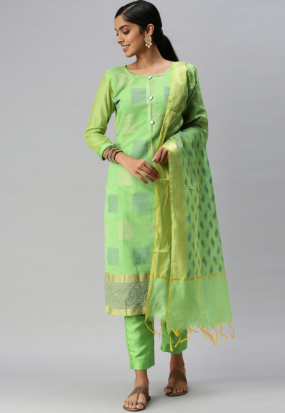 Light Green Banarasi Jacquard Pakistani Suit 258989