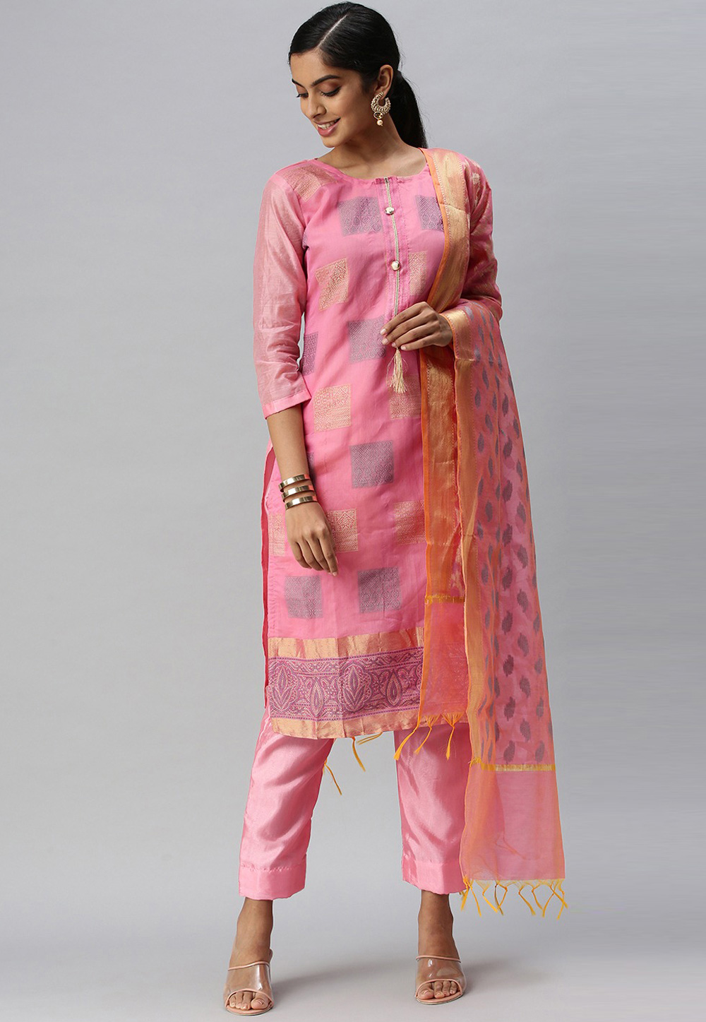 Pink Banarasi Jacquard Pant Style Suit 258990