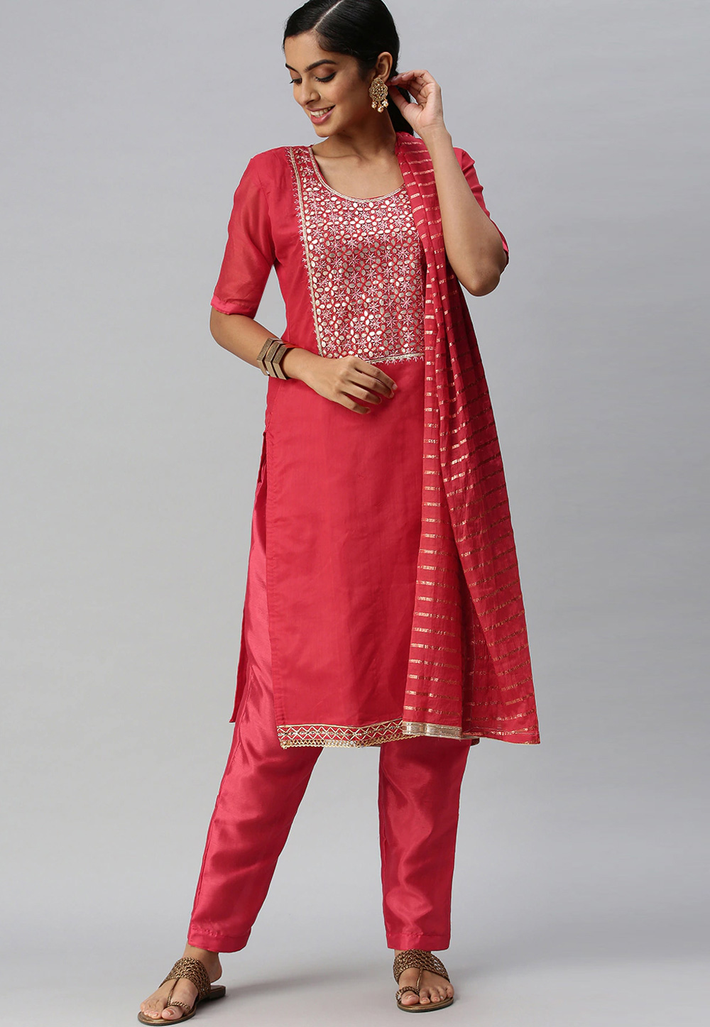 Red Chanderi Pakistani Suit 258997