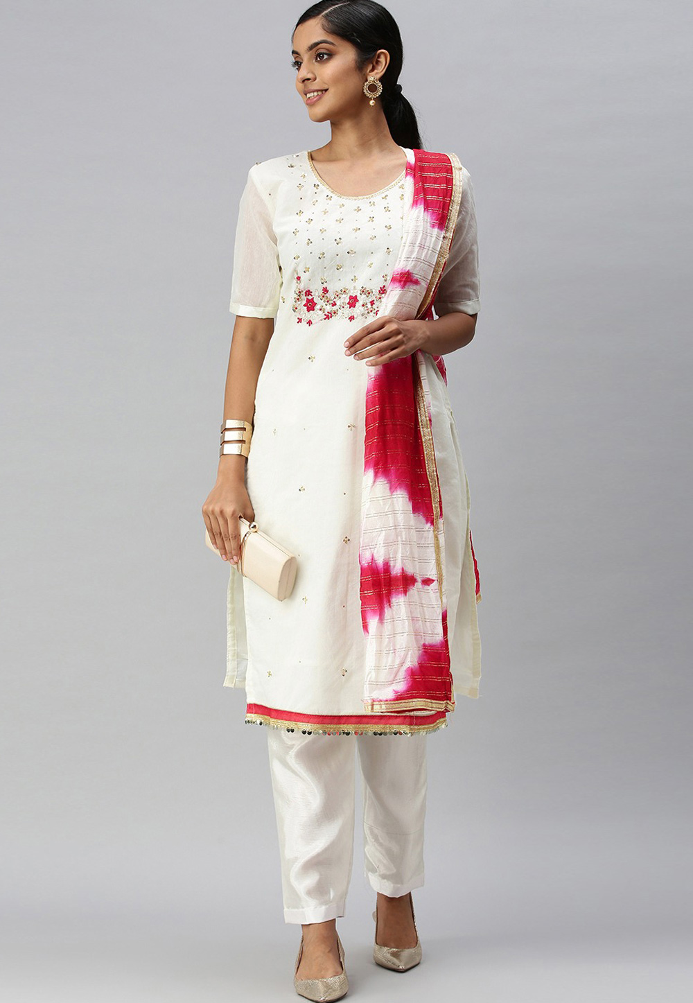 Off White Chanderi Pakistani Suit 258999