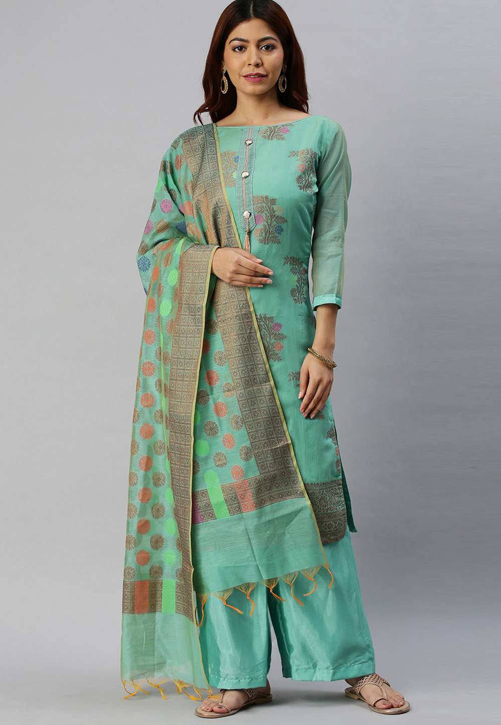 Sky Blue Banarasi Silk Palazzo Suit 259000